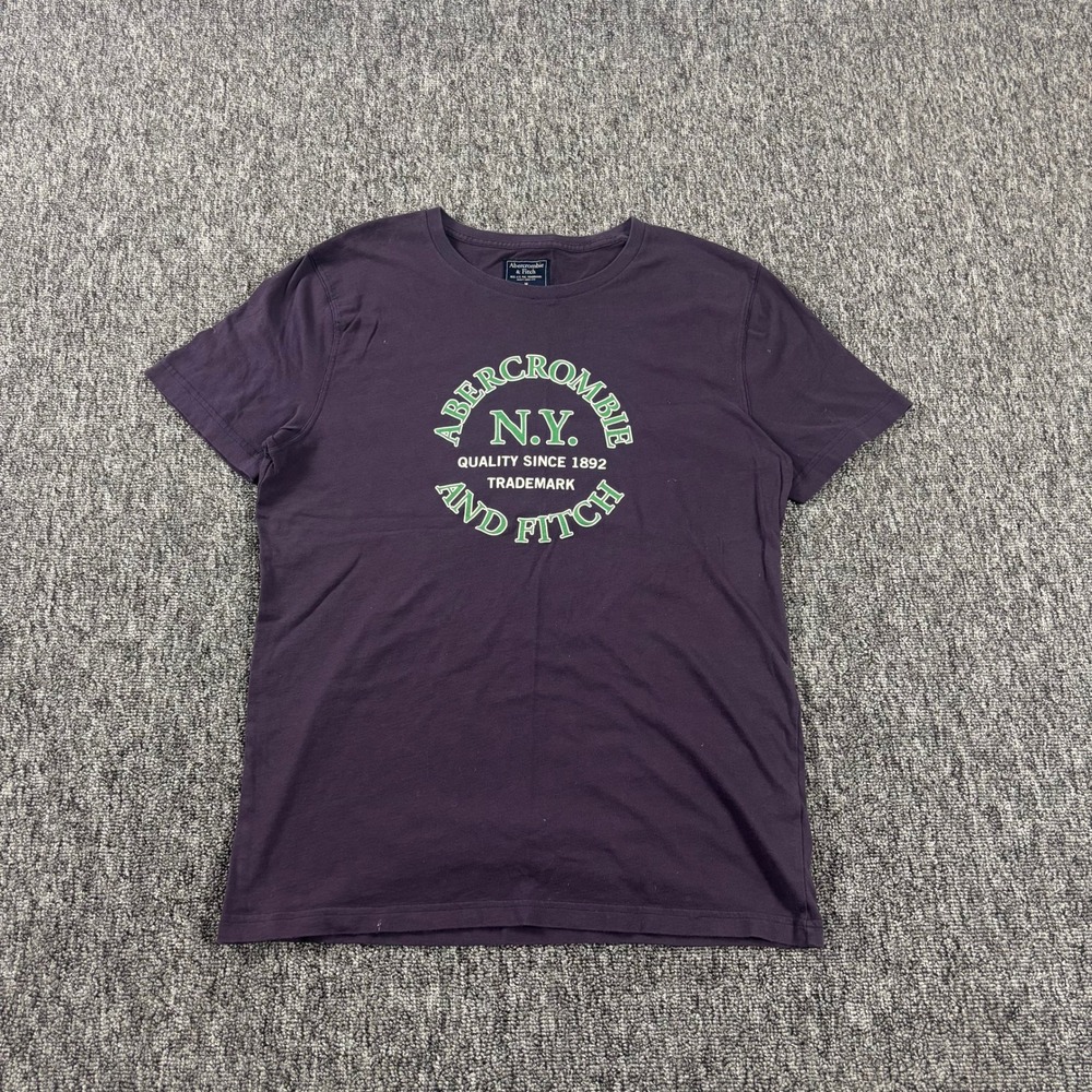 Abercrombie & Fitch Y2K Preppy Collegiate Graphic T-Shirt Purple Medium